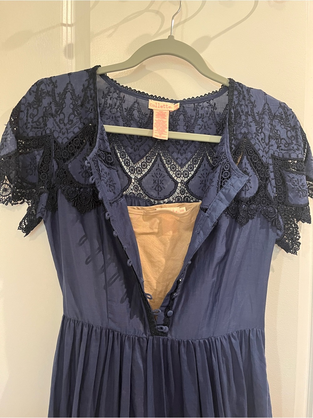 Collette by Collette Dinnigan Blue Lace Inset Midi Dress Sz XXS Dark Romantic - Picture 4 of 14